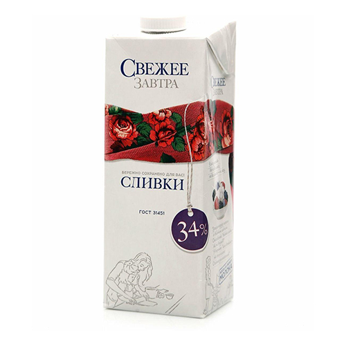 Молочные сливки 34% Свежее завтра, 1 л